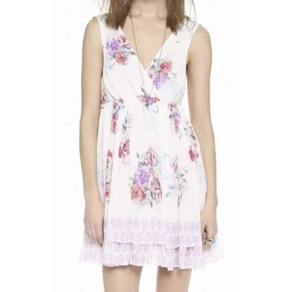 Free People Mini Dress Free Swinging Floral Sheer Boho Light Pink Small Charity - Picture 1 of 9